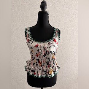 Tom by 13 Months Floral Ruffle Trim Bustier Blouse | Coquette Feminine Top